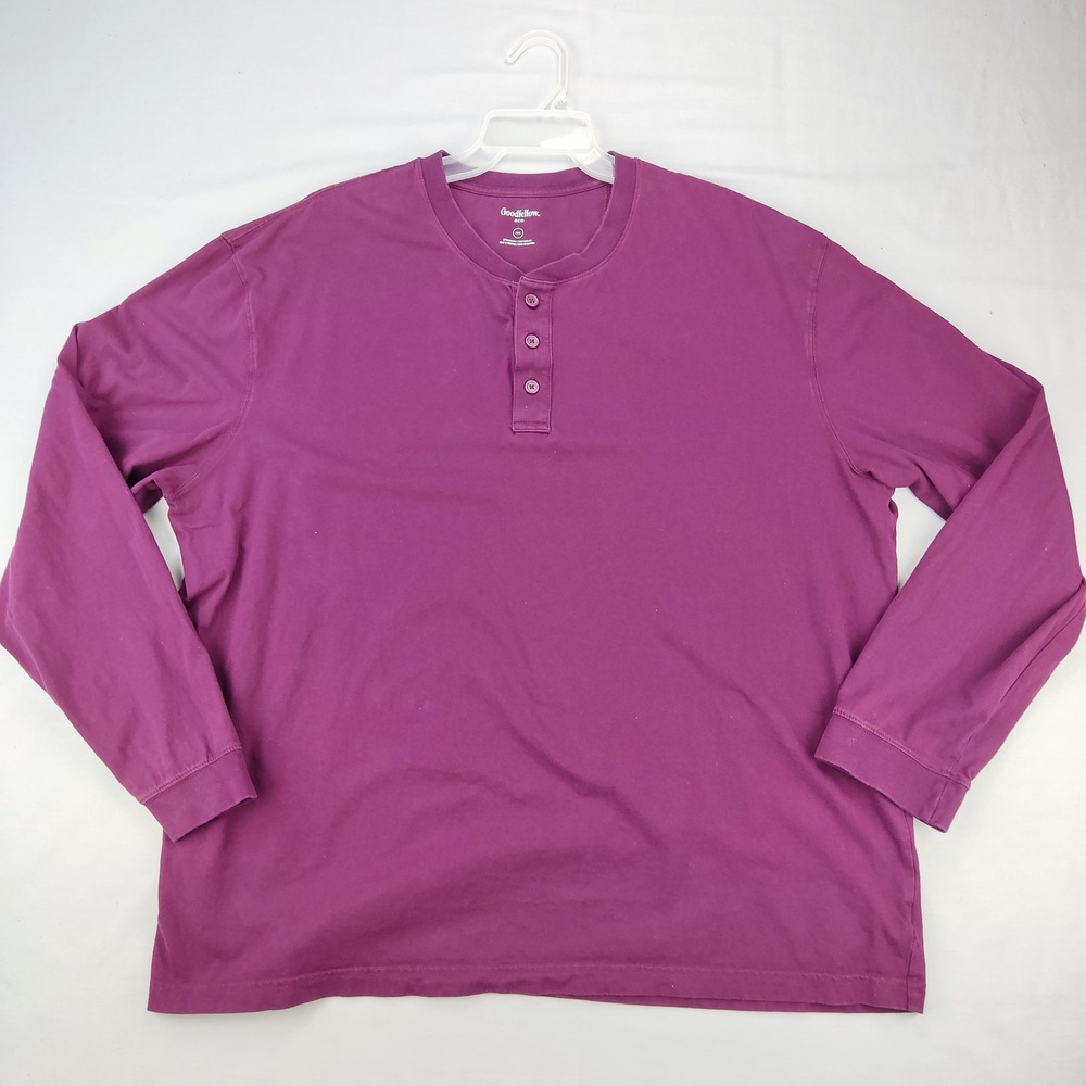 Goodfellow & Co Henley Mens XXL Purple Long Sleeve Solid Cotton Blend Casual
